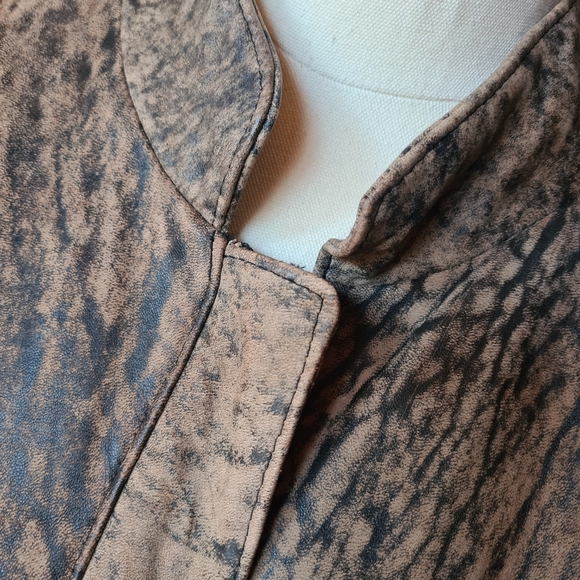 VINTAGE 80s Sujari 14 Real Leather Tan Black Patterned Jacket - Picture 4 of 13